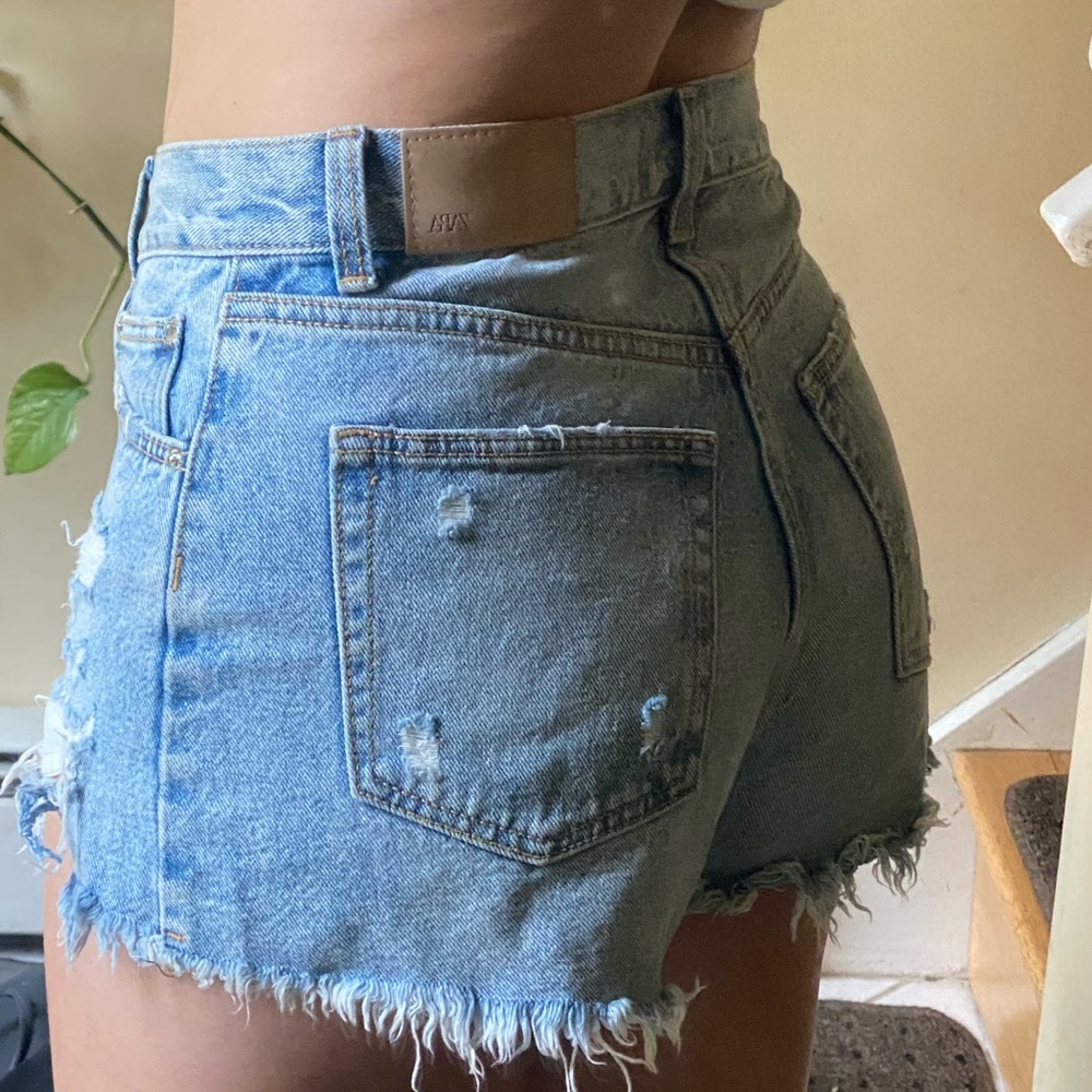 Zara Ripped Light Denim Shorts